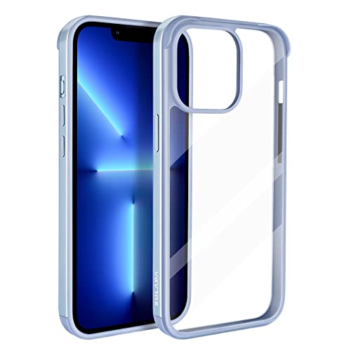 ASOBEAGE Metallrahmen Hülle für iPhone 13 Pro，Stoßfeste Schlank Kratzfest Vergilbungsfrei Transparent (Hellblau)