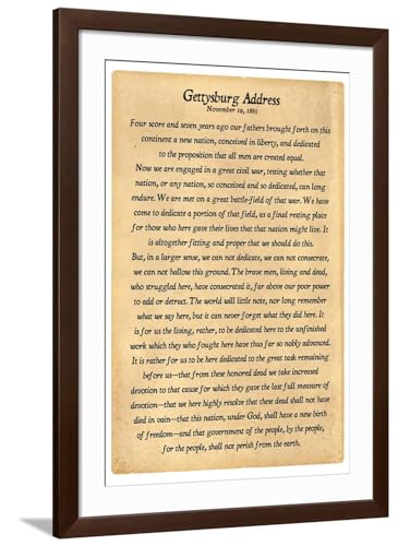 Art.com Wall Art Print Gettysburg Address Full Text on Brown Frame, 32" x 44"