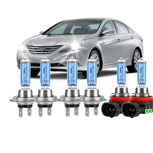 KINGSOFE Headlight Bulbs Combo Compatible With HYUNDAI SONATA 2011-2014,H7 High Beam+ H7 Low Beam + H8 Fog Lights Combo Halogen Light Bulb,Super Bright 6000K White,Pack of 6