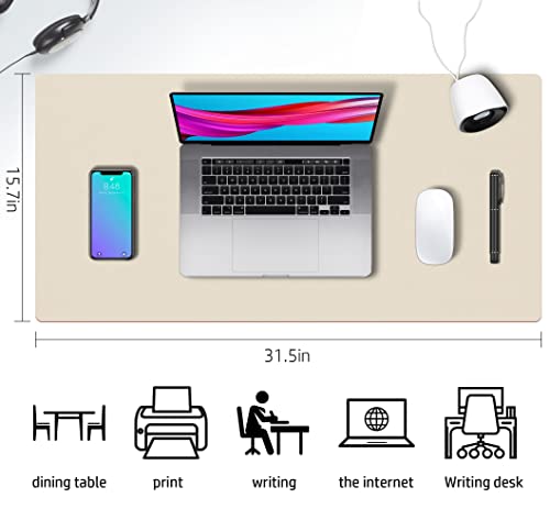 Image of Aothia Double-Sided PU Leather Desk Pad - Non-Slip Large Mouse Pad & Desk Mat for Office, Home - Waterproof, Easy to Clean, Durable Dual-Sided Surface (31.5 inch x 15.7 inch, Beige)