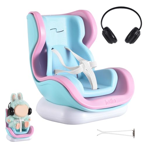 Ciunura Doll Car Seat, Car Seat for 10-17cm Dolls, Including Air Vent Clip, Desktop Stand, Adjustable Strap, Airflow-Friendly Design, Ideal Car Decor Gifts(Pink Blue)