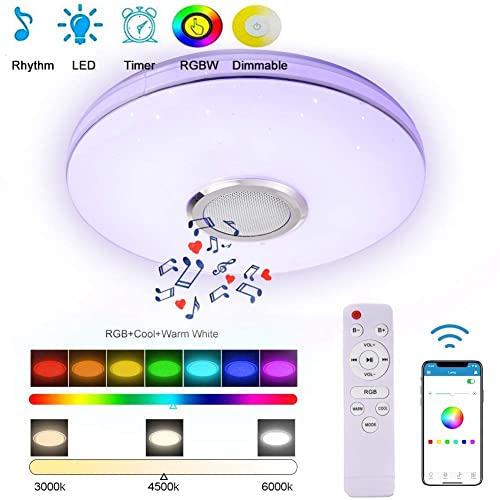 Wzto 01 36W Led Music Ceiling Light With Bluetooth Speaker, Rgb Led Flush Mount Smartphone App Control Remote Color Changing Ceiling Lamp, Waterproof Light Fixture thumb #4