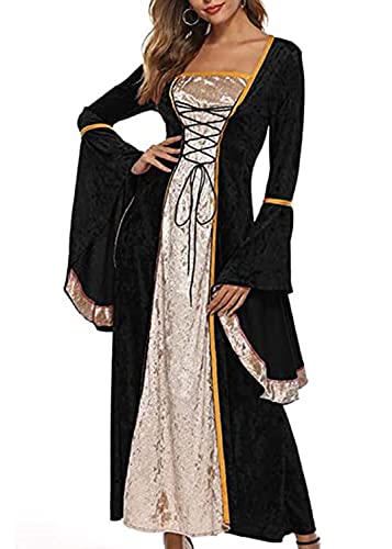 Womens Renaissance Medieval Costume Dress Lace Up Irish Over Long Dresses Cosplay Retro Gown S-5Xl (L, Black) #TOP2