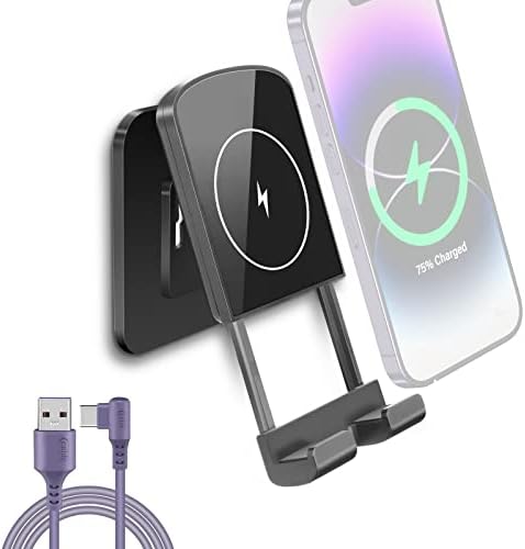 Recarpet Wireless Charger with Wall Mount Phone Holder, Wireless Charing Desk Phone Holder with Adjustable Length and Angle Compatible with iPhone, Samsung, Android