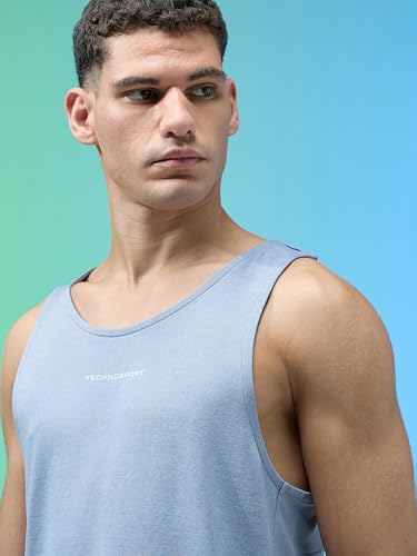 Image of TECHNOSPORT Mens Slim Fit Self Design Scoop Neck Gym Vest with Double Cool for Gym & Sports