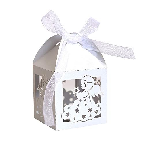 GIVBRO Lot de 50 boîtes à dragées en forme d'ange creux avec ruban pour décoration de fête Blanc