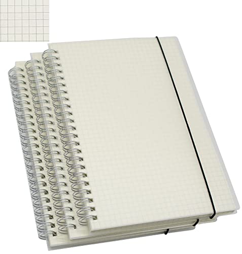 Yansanido Spiral Notebook, 3 Pcs A5 Thick Plastic Translucent Frosting Hardcover Graph Paper 80 Sheets -160 Pages Journals for Study and Notes (A5 5.7´´ x 8.3´´- Grid 3pcs)