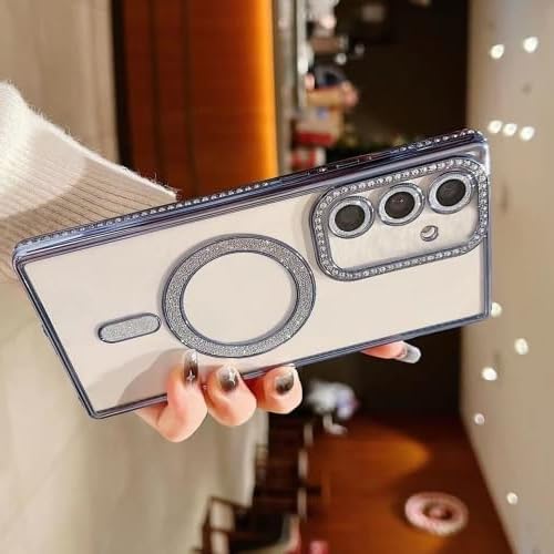 Image of for Samsung Galaxy A57 5G Glitter Case,Luxury Bling Rhinestone Diamond Plated Bumper Case,MagSafe, Sparkle Camera Lens Protection Clear Back Cover for Samsung Galaxy A57 5G (Blue)