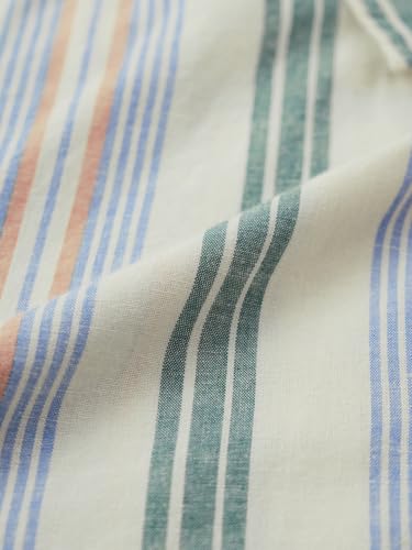 Image of The Souled Store Cotton Linen Stripes: Apricot Men and Boys Long Sleeves Collared Neck Orange Stripes Regular Fit Lightweight Comfortable Summer Cotton Linen Shirts