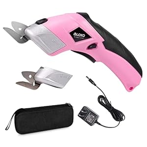 VLOXO Cordless Electric Scissors Cardboard Cutter with 2 Type Blades Rechargeable Powerful Shears Cutting Tool for Fabric Electric Box Cutter Leather Felt with Charger & Storage Box-Pink