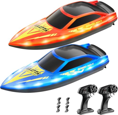CAPTAER Remote Control Boat for Kids, RC Boat for Pool, Lake, River and Pond with LED Lights, Self-Righting, Waterproof, Fast Speed Racing Electric Boats 2 Speed Modes 60mins Rechargeable Batteries