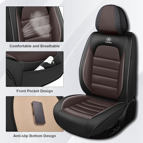 Image of Car Seat Cover for Chevy Chevrolet Trax 2024-2025, Nappa Leather Front Seat Covers Full Coverage Seat Protector Waterproof Cushions (Black Coffee,2 Seats Luxury)