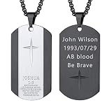 Richsteel Cadena Cruz Hombre Negra y Dog Tag Escudo con Versos de Biblia