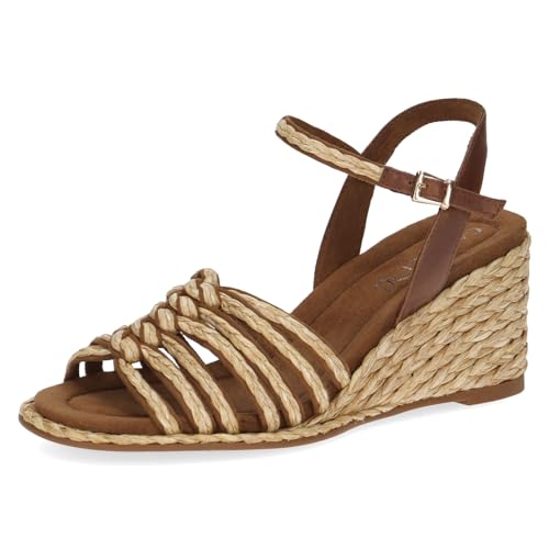CAPRICE Damen Sandalen mit Absatz aus Leder mit Riemchen, Braun (Bast/Cognac), 40 EU