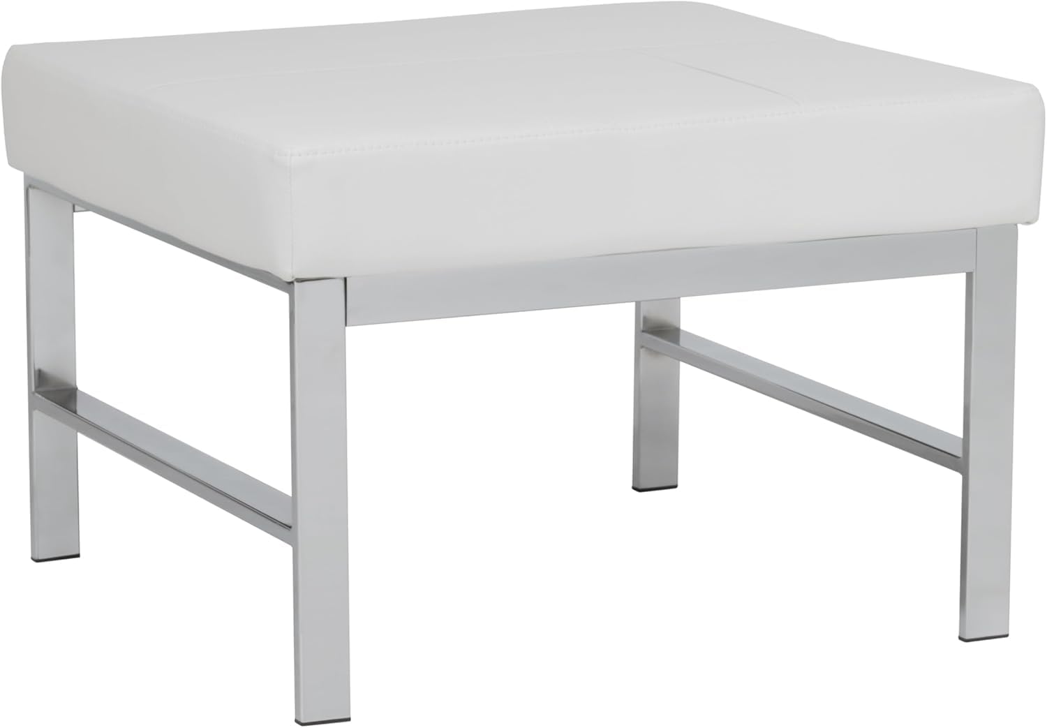 OGFC 41473 Large Vanity Stool with Stainless Steel Legs & White Faux Leather, Cushion Vanity Chair, Dressing Makup Stool Bench, Vanity Seat for Bedroom, Living Room, Home and Office