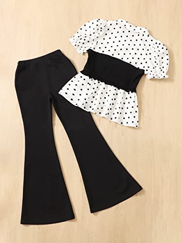 Image of Milumia Girl's 2 Piece Outfit Cute Polka Dots Puff Sleeve Top and Flared Pants Set