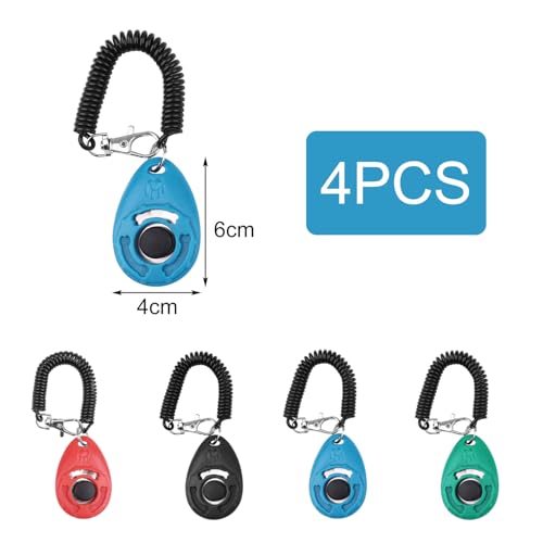 4 Stück Hunde Clicker, Clicker Katze, Clickertraining Hund, Klicker mit Großem Knopf, Klicker Hundeerziehung mit Handschlaufe, für Hundetraining Hundeerziehung Auch für Katzen Pferde