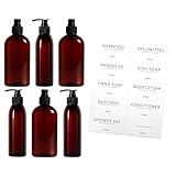 ISOLATECH 6er Set 500ml Badezimmer Seifenspender Flaschen mit schwarzer Dosierpumpe - Braune PET...