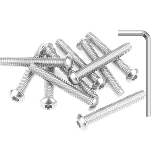 Image of 10 Pieces 1 /4-20 x 1-3 /4 inch Button Head Socket Cap Screws Bolts, HELIFOUNER 304 Stainless Steel (18-8) Screws, Bright Finish, Fully Threaded