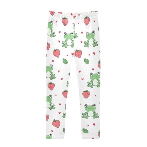 ALAZA Girls' Leggings Children's Yoga Pants Skinny Printed Dance Frog Strawberry White Comfortable 4T