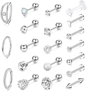 MILACOLATO 20 Pcs Cartilage Earrings Helix Piercing Tragus Cartilage Hoop Flat Back Earrings for Women Stainless Steel Labret Ball Back Earrings Piercing Daith Tragus Helix Ball Stud Earrings