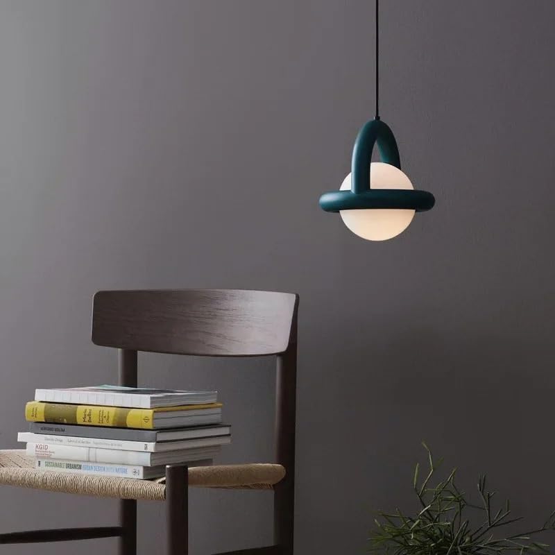Pendentif LED moderne en acrylique vert et métal blanc froid pour cuisine