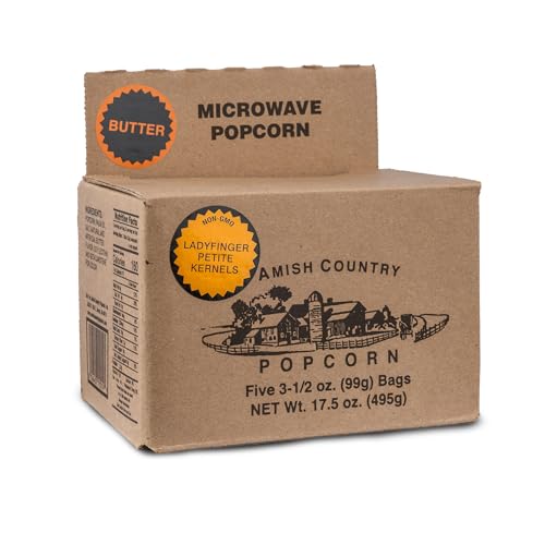 Amish Country Popcorn | Old Fashioned Microwave Popcorn | Non-GMO, Gluten Free, Microwaveable and Kosher (Ladyfinger Butter - 5 Bags)