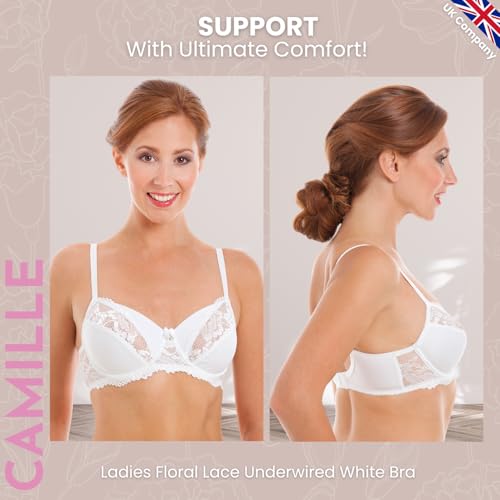 Camille Womens Ladies White Full Soft Cup Underwired Lace Bra 40E - Image 3
