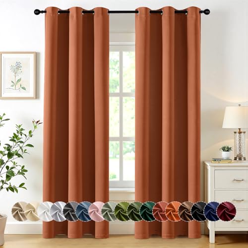 Image of MIULEE Blackout Curtains for Bedroom Living Room 2 Panels, Thermal Insulated Room Darkening Drapes Grommet Noise Reducing Light Blocking Window Treatments 72 Inches Long 40x72 Inch Rust