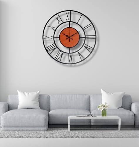Image of Arabs Morden Metal & Wooden Analog Wall Clock for Living Room Bedroom Office Kitchen Stylish Wall Clock for Home and Hall Designer Big Size Modern (Roman, 50 Cm)