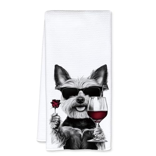 JFFTLL Funny Yorkshire Terrier Wine Kitchen Towels, Yorkshire Terrier Yorkie Gifts Dish Tea Towels for Kitchen Decor, Dog Lover Gift, Bar Towel for Bartender Kitchen, Wine Lover Gift, 16x24 Inch