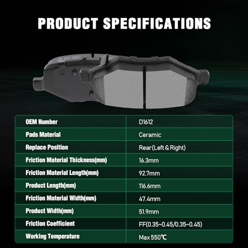 Image of AUTOMUTO D1611 & D1612 Ceramic Brake Pads Kits, Front Rear 8pcs Brake Pads Set fit For Ford Explorer,Flex,Police Interceptor Sedan /Utility,Special Service Police Sedan,Taurus,For Lincoln MKS,MKT