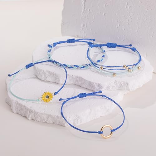 Image of Stackable Sunflower String Bracelets Cute Boho Braided Summer Beach Jewelry