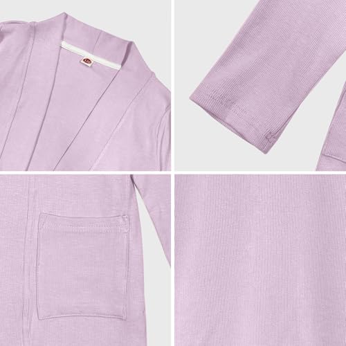 Image of Girls Open Front Cardigan Casual Lightweight Long Sleeve Ribbed Knit Sweater Soft Outerwear Coat with Pockets