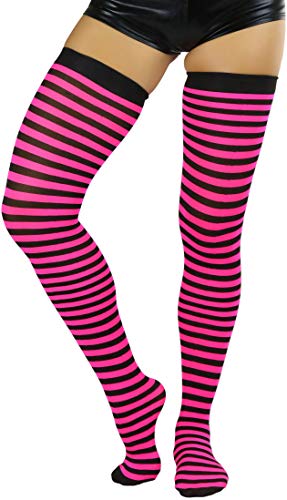 Image of ToBeInStyle Women's Opaque Hosiery Thin Striped Thigh High Long Stocking