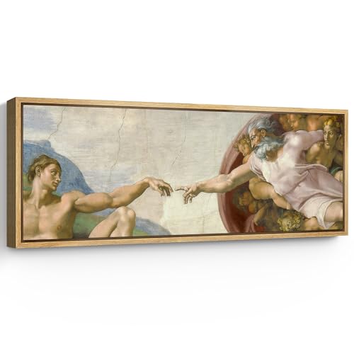SIGNFORD Large Framed Canvas Print Wall Art The Creation of Adam by Michelangelo Illustrations Modern Art Calm Warm for Living Room, Bedroom, Office - 60'x20'