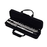 Tomotato Flauta 16 Agujeros Tono C, Instrumento Viento Metal Plata con Soporte Estuche, Flauta Plata para Principiantes Músicos Estudiantes Práctica Concierto