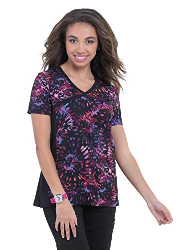 KOI Lite 385PR Women's Raquel Scrub Top (Spiral Tie Dye, Small)