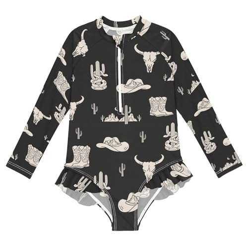 Image of One Piece Rash Guard Bathing Suit for Girls,Long Sleeve Swimsuit Quick Dry,Swimwear with Ruffle for Summer 3-12T