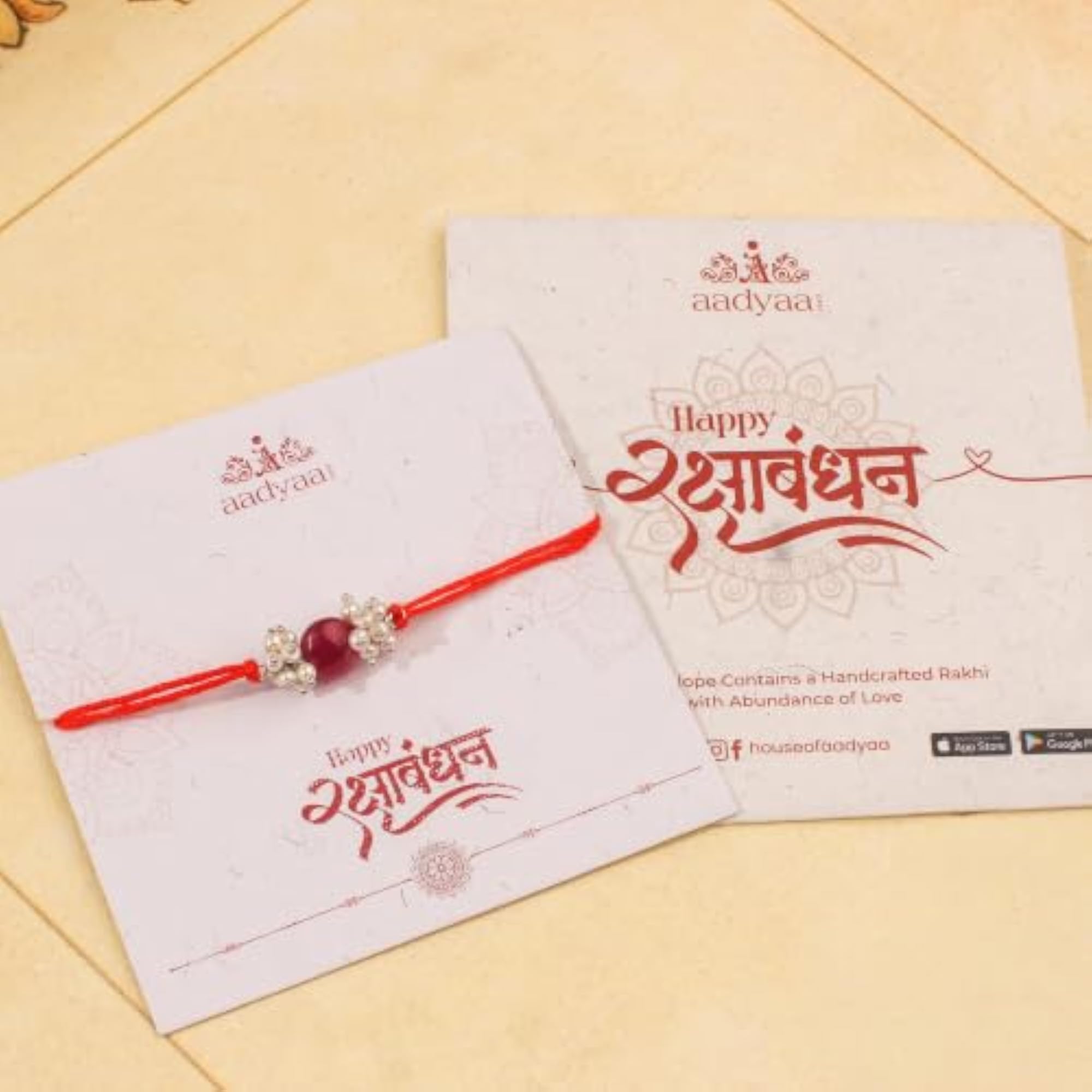 925 Sterling Silver Red Gemstone Rakhi for Brother, Handcrafted