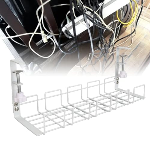 Organizador de Cables Bajo Escritorio, Bandeja de Gestión de Cables de Acero de 40.5CM, Resistente y Ahorra Espacio, Bandeja Organizador para Oficina (Blanco) miniatura 7