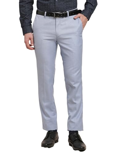 Image of Turtle Men Pv Linen Dobby Printed Slim Fit Formal Trouser