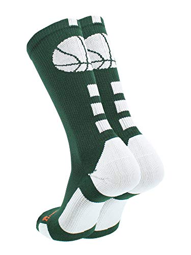 Madsportsstuff Basketball Logo Athletic Crew Socks, Medium - Dark Green/White #TOP1