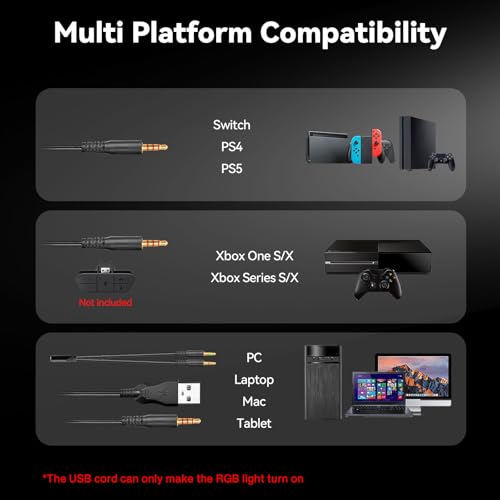 Image of Gaming Headset with Microphone for Pc, Xbox One Series X /s, Ps4, Ps5, Switch, Stereo Wired Noise Cancelling Over-Ear Headphones with Mic, RGB, for Computer, Laptop, Mac, Nintendo (White Black)