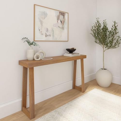 Image of Modern Solid Wood Standing Console Table for Living Room, Sofa Table Narrow Entrance Table Hallway Back Couch Living Room Lobby (Natural, 140-CM Long)