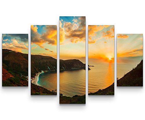 Paul Sinus Art Leinwandbilder | Bilder Leinwand 160x100cm Küste in Griechenland bei Sonnenuntergang