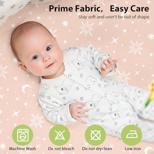 Image of Baby Bedside Bassinet Sheets Fitted, 33 inchx20 inch Compatible with Baby Delight Dream On Me & Most Rectangle Bedside Sleeper Bassinet Mattresses, Super Soft Microfiber Pink Stars
