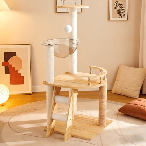 Rascador torre moderna de madera para gatos 59 pulgadas miniatura 1