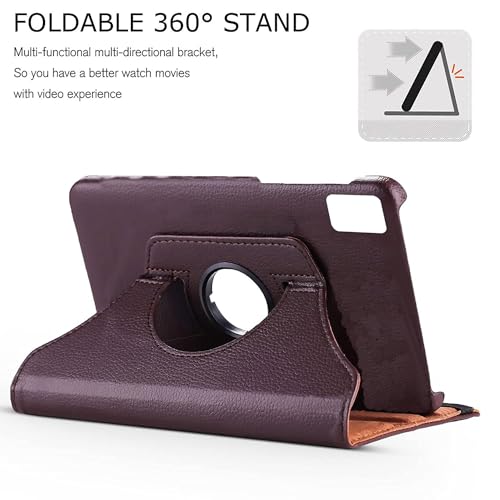Image of Realme Pad Mini 8.7 inch Tablet (Model FIT ONLY-: RMP2105 /RMP2106) 360 Degree Rotating Flip Case Cover (Brown)