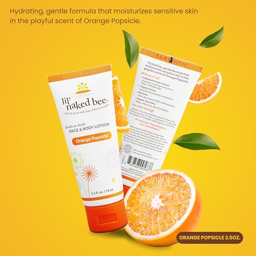 Image of Lil Naked Bee Baby Lotion for Kids (2.5oz) Orange Popsicle Cheeks to Cheeks Face & Body Lotion for Hydrating & Moisturizing Skin